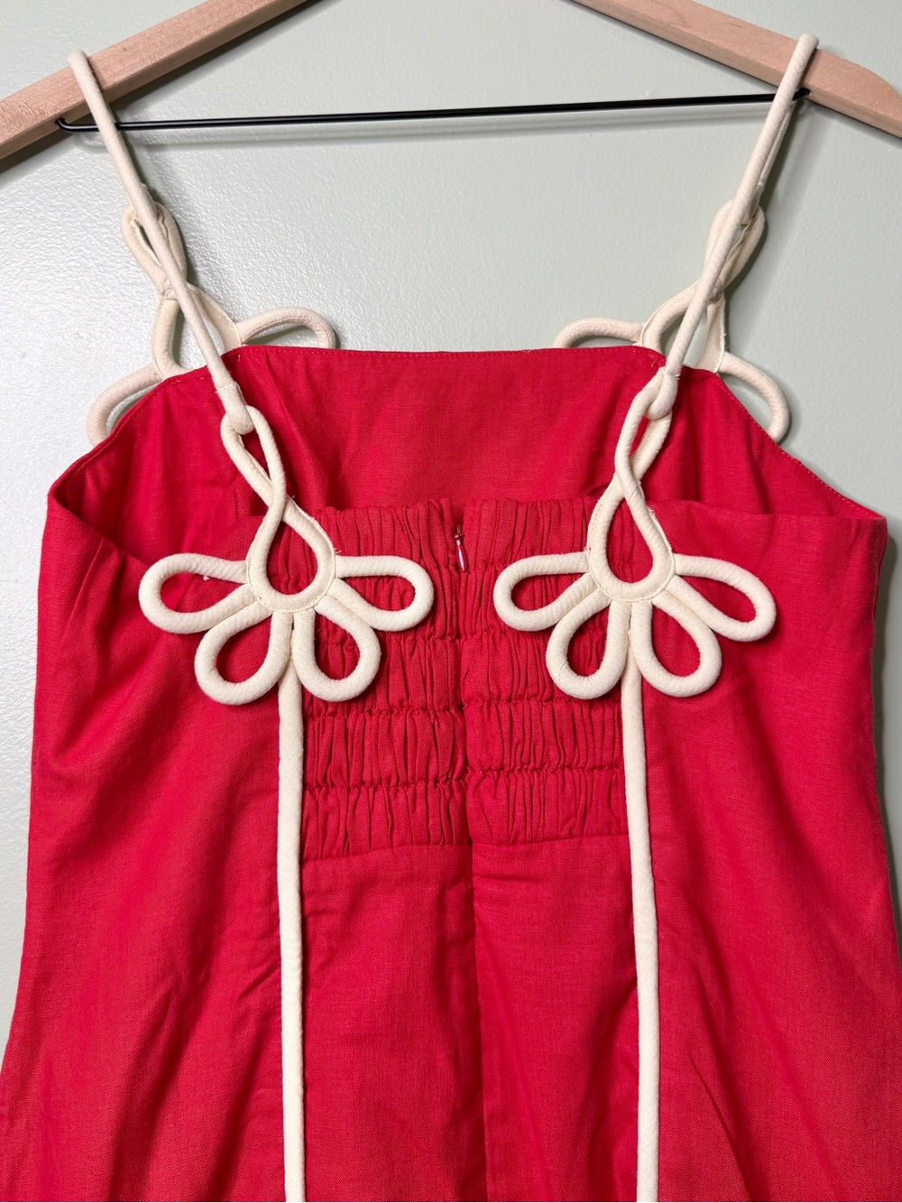 NWT Farm Rio Linen 3D Flower Mini Dress Red White Floral Women’s Size Medium - Picture 9 of 12